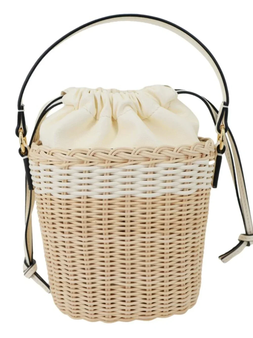 Valentino Garavani Vlogo Raffia Wicker Bucket Bag Beige